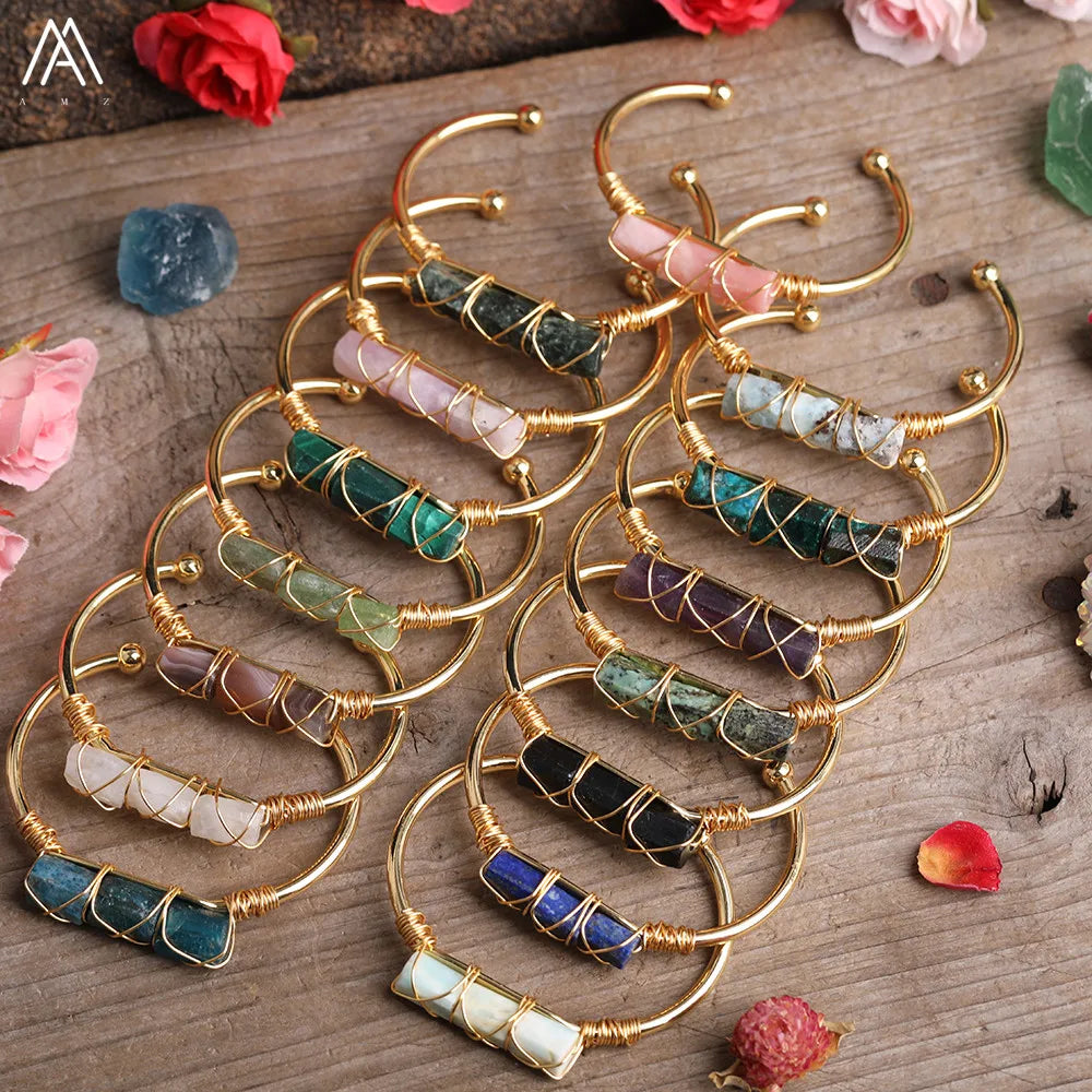 Copper Wire Wrapped Natural Stone Bengal Bracelet